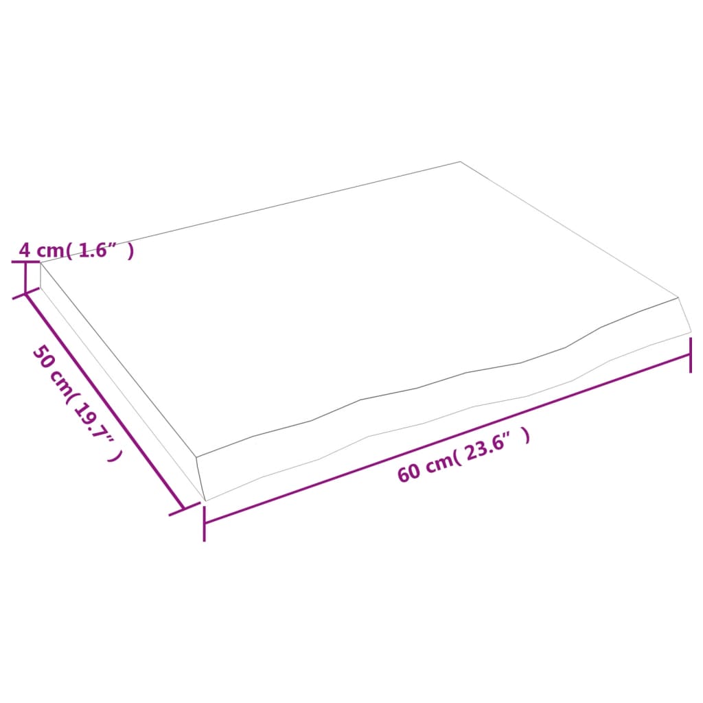 Blat de masă, 60x50x(2-4) cm, lemn masiv de stejar netratat