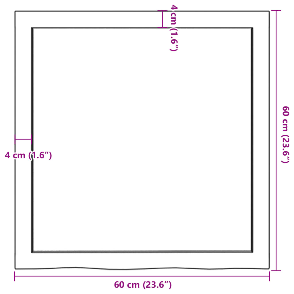 Blat de masă, 60x60x(2-4) cm, lemn masiv de stejar netratat