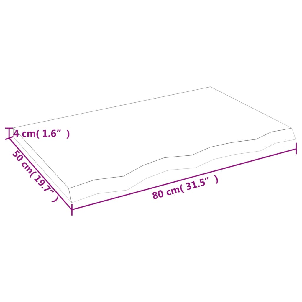 Blat de masă, 80x50x(2-4) cm, lemn masiv de stejar netratat