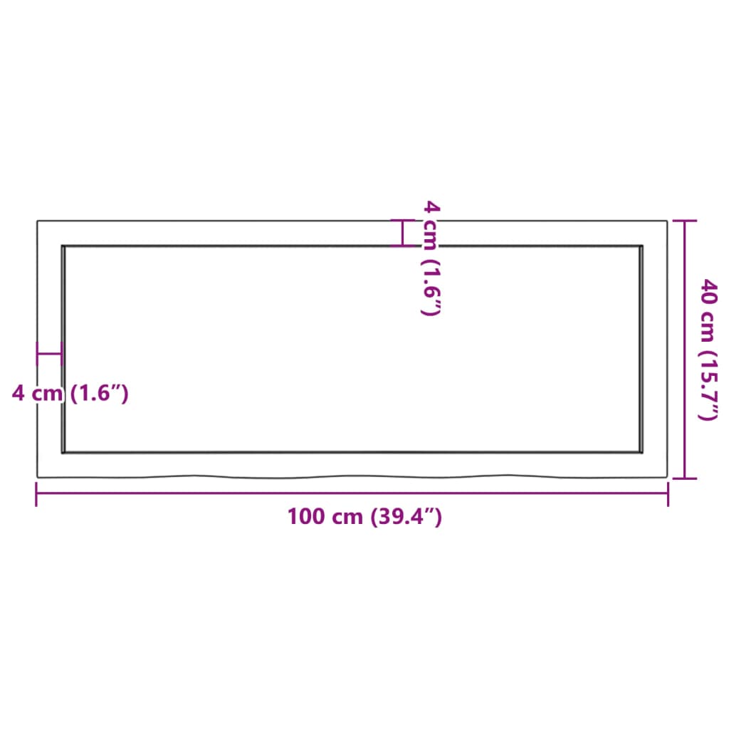 Blat de masă, 100x40x(2-4) cm, lemn masiv de stejar netratat