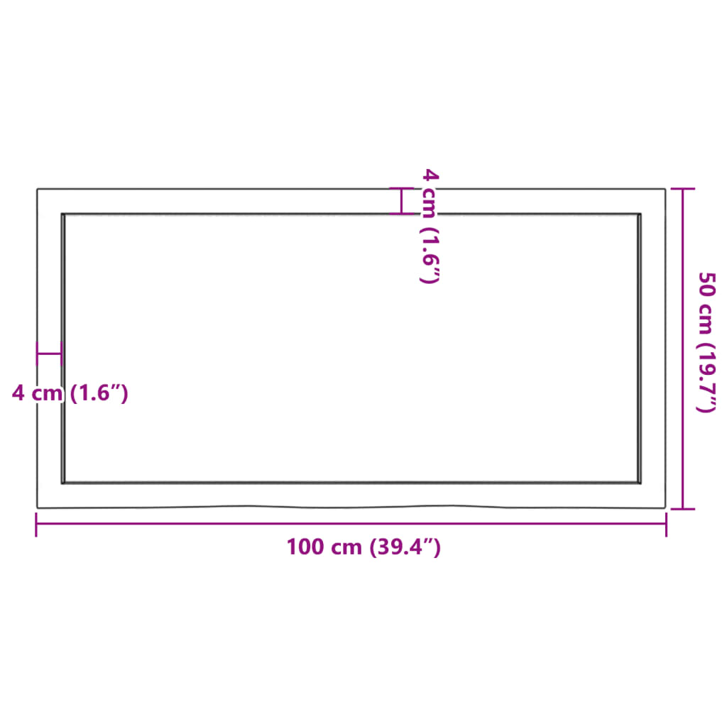 Blat de masă, 100x50x(2-6) cm, lemn masiv de stejar netratat