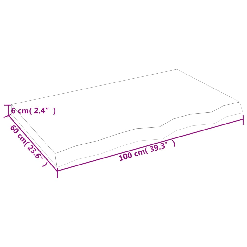 Blat de masă, 100x60x(2-6) cm, lemn masiv de stejar netratat