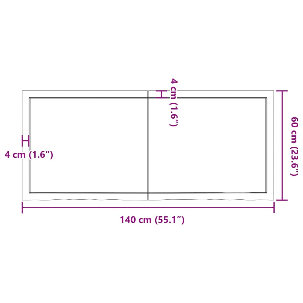 Blat de masă, 140x60x(2-4) cm, lemn masiv de stejar netratat