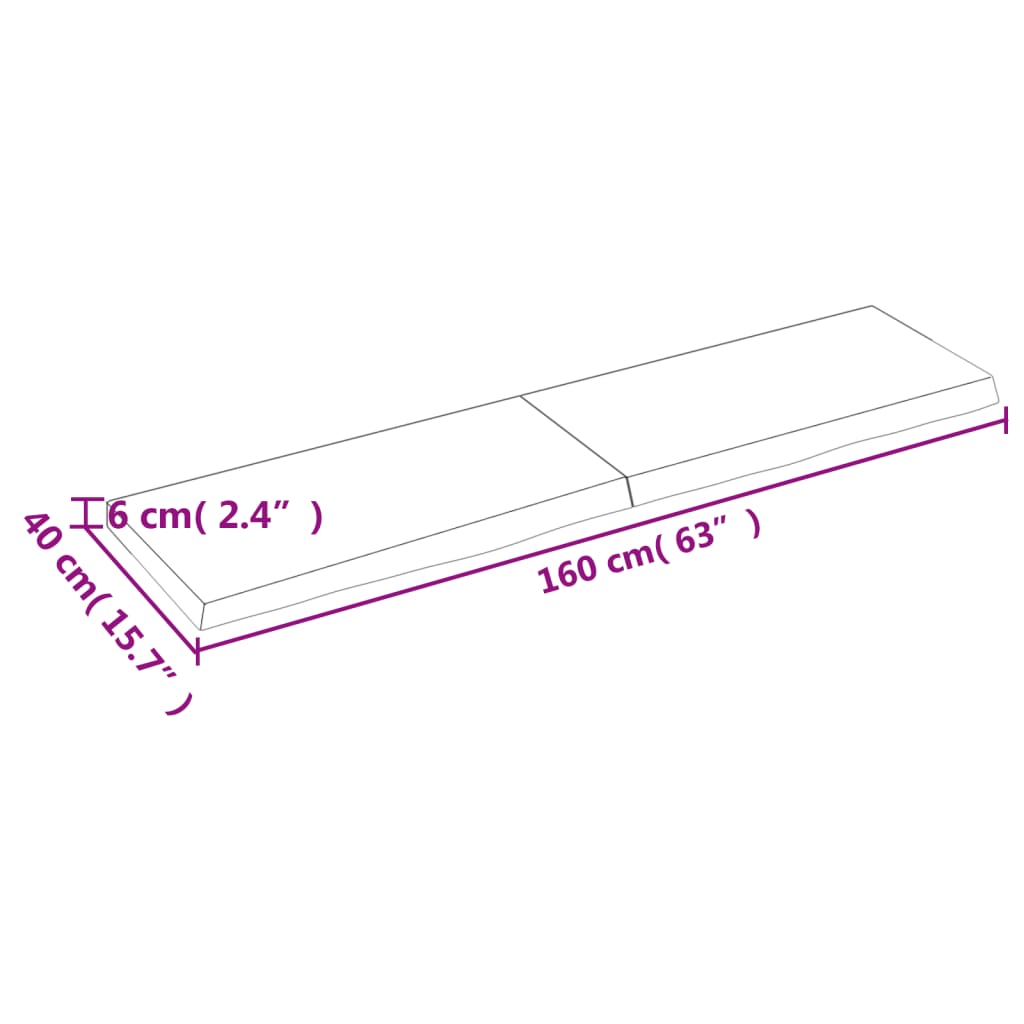 Blat de masă, 160x40x(2-6) cm, lemn masiv de stejar netratat