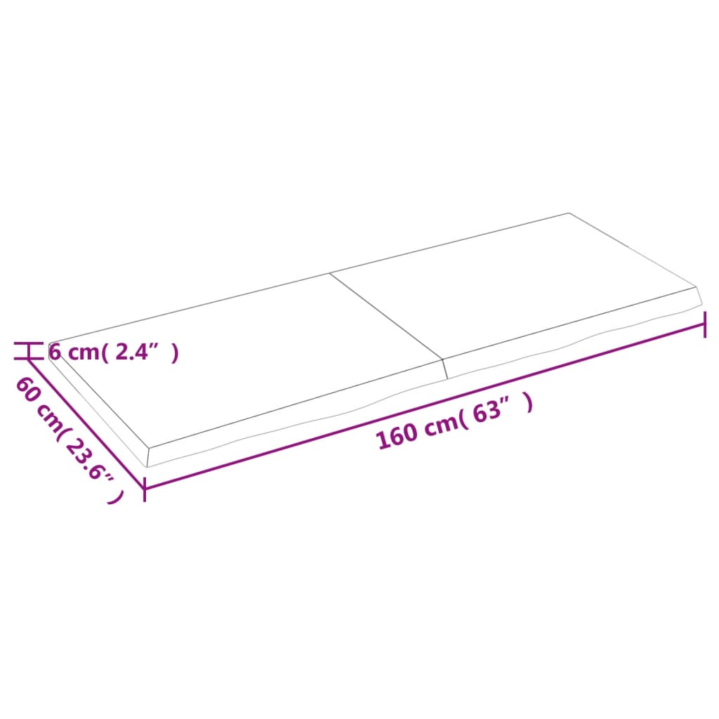 Blat de masă, 160x60x(2-6) cm, lemn masiv de stejar netratat