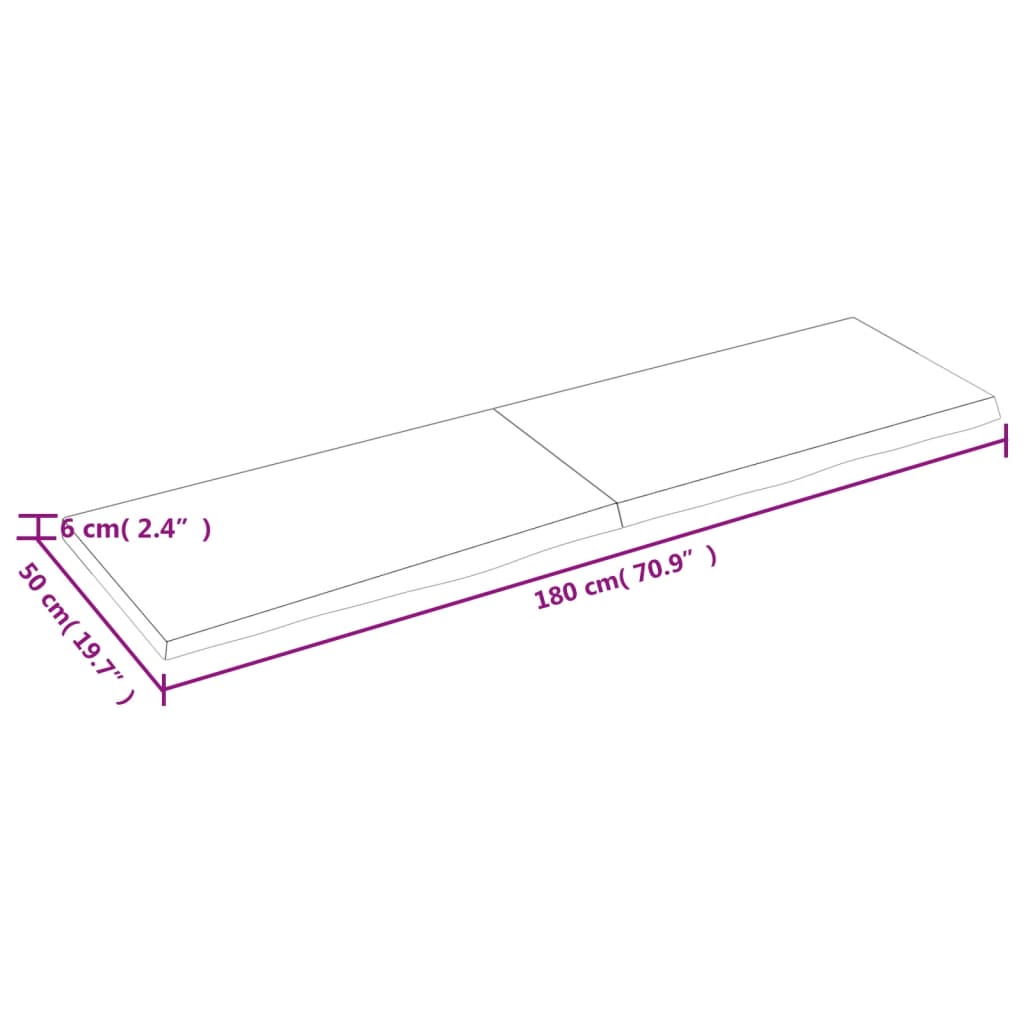 Blat de masă, 180x50x(2-6) cm, lemn masiv de stejar netratat