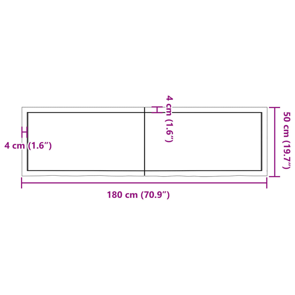 Blat de masă, 180x50x(2-6) cm, lemn masiv de stejar netratat