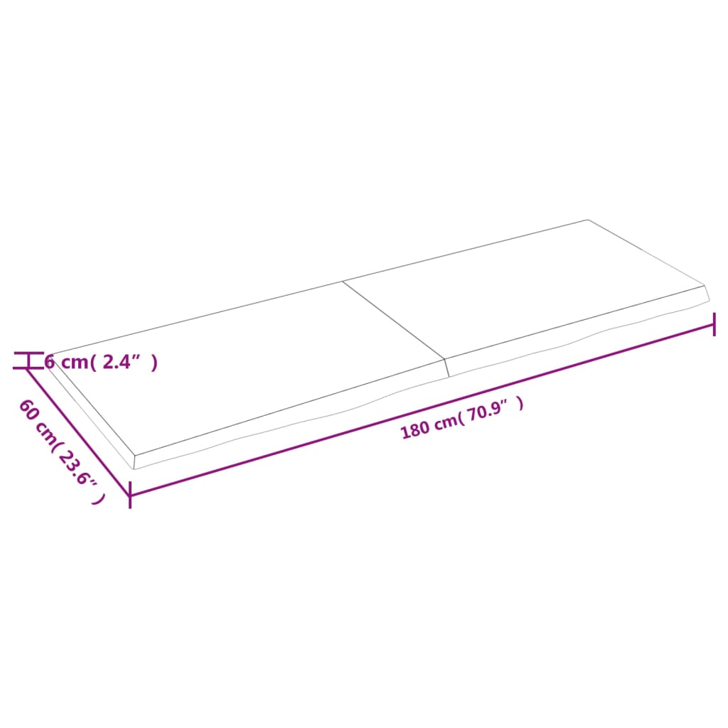 Blat de masă, 180x60x(2-6) cm, lemn masiv de stejar netratat