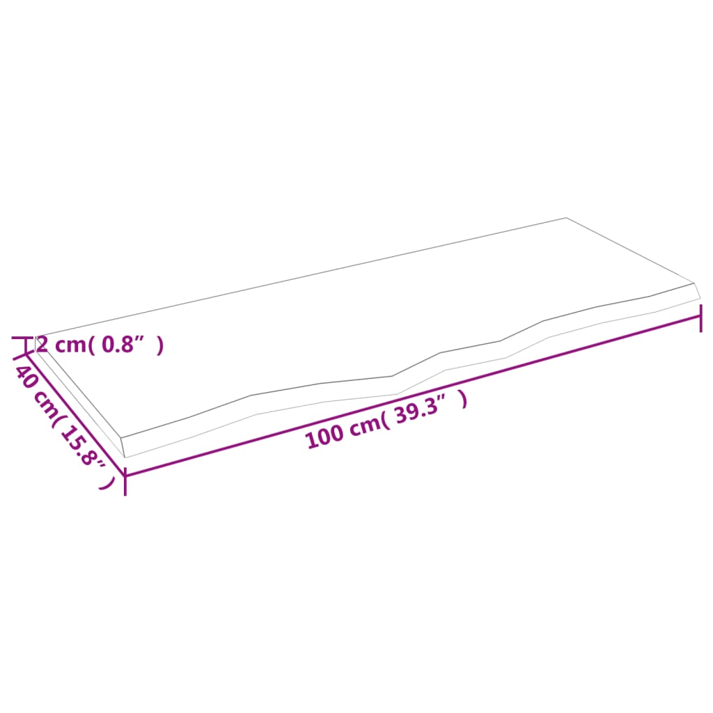 Blat masă maro deschis 100x40x2 cm, lemn masiv stejar tratat