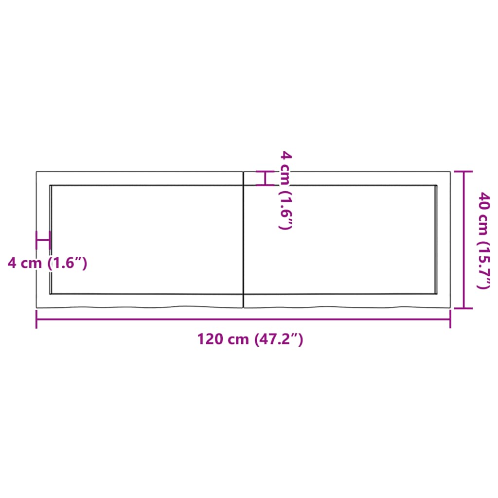 Blat de masă maro 120x40x(2-4) cm, lemn masiv stejar tratat