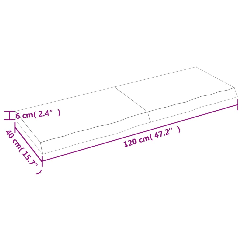 Blat de masă maro 120x40x(2-6) cm, lemn masiv stejar tratat