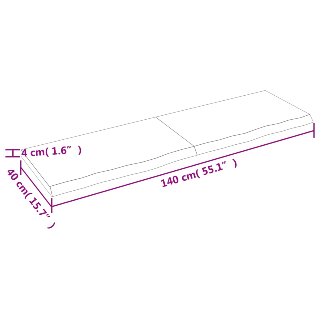 Blat de masă maro 140x40x(2-4) cm, lemn masiv stejar tratat