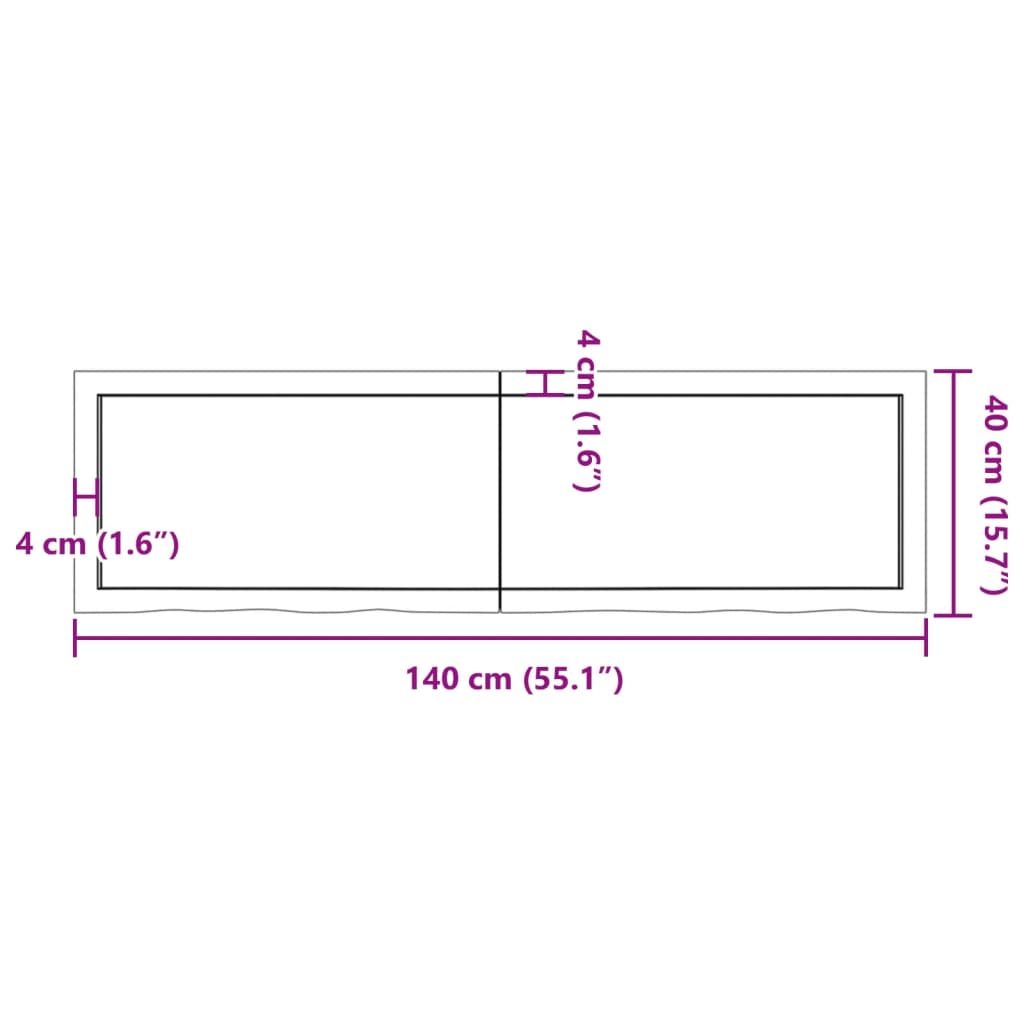 Blat de masă maro 140x40x(2-4) cm, lemn masiv stejar tratat