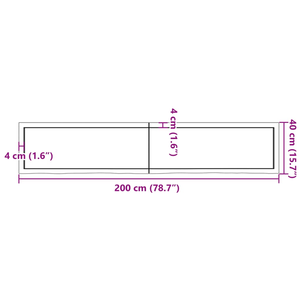 Blat de masă maro 200x40x(2-4) cm, lemn masiv stejar tratat