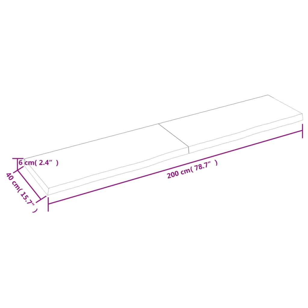 Blat de masă maro 200x40x(2-6) cm, lemn masiv stejar tratat