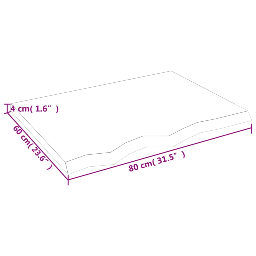 Blat de masă maro 80x60x(2-4) cm, lemn masiv stejar tratat