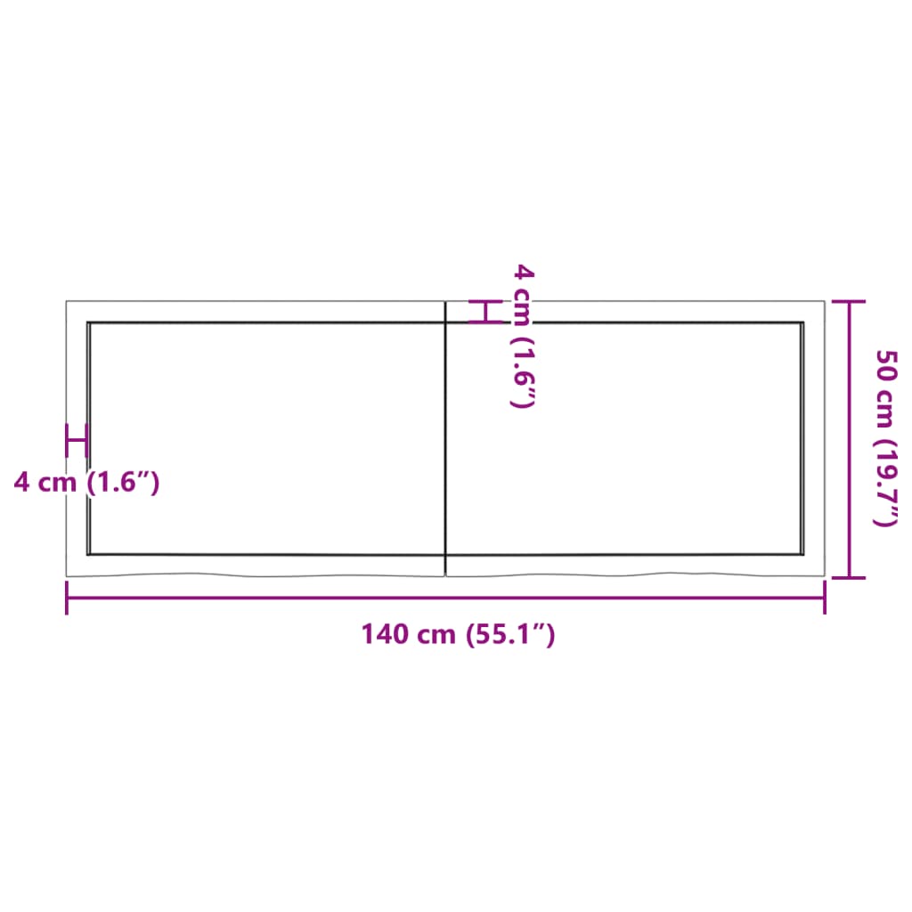 Blat de masă maro 140x50x(2-4) cm, lemn masiv stejar tratat