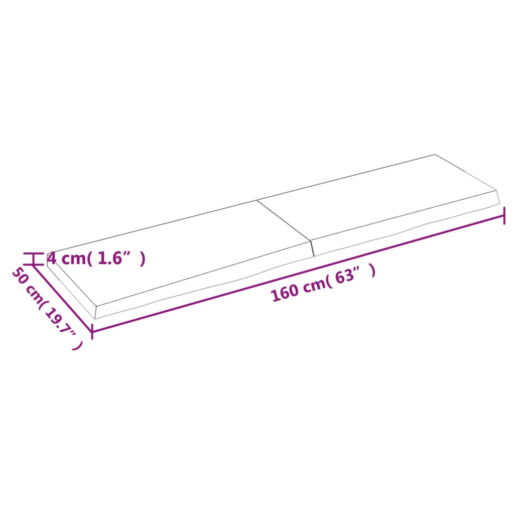 Blat de masă maro 160x50x(2-4) cm, lemn masiv stejar tratat