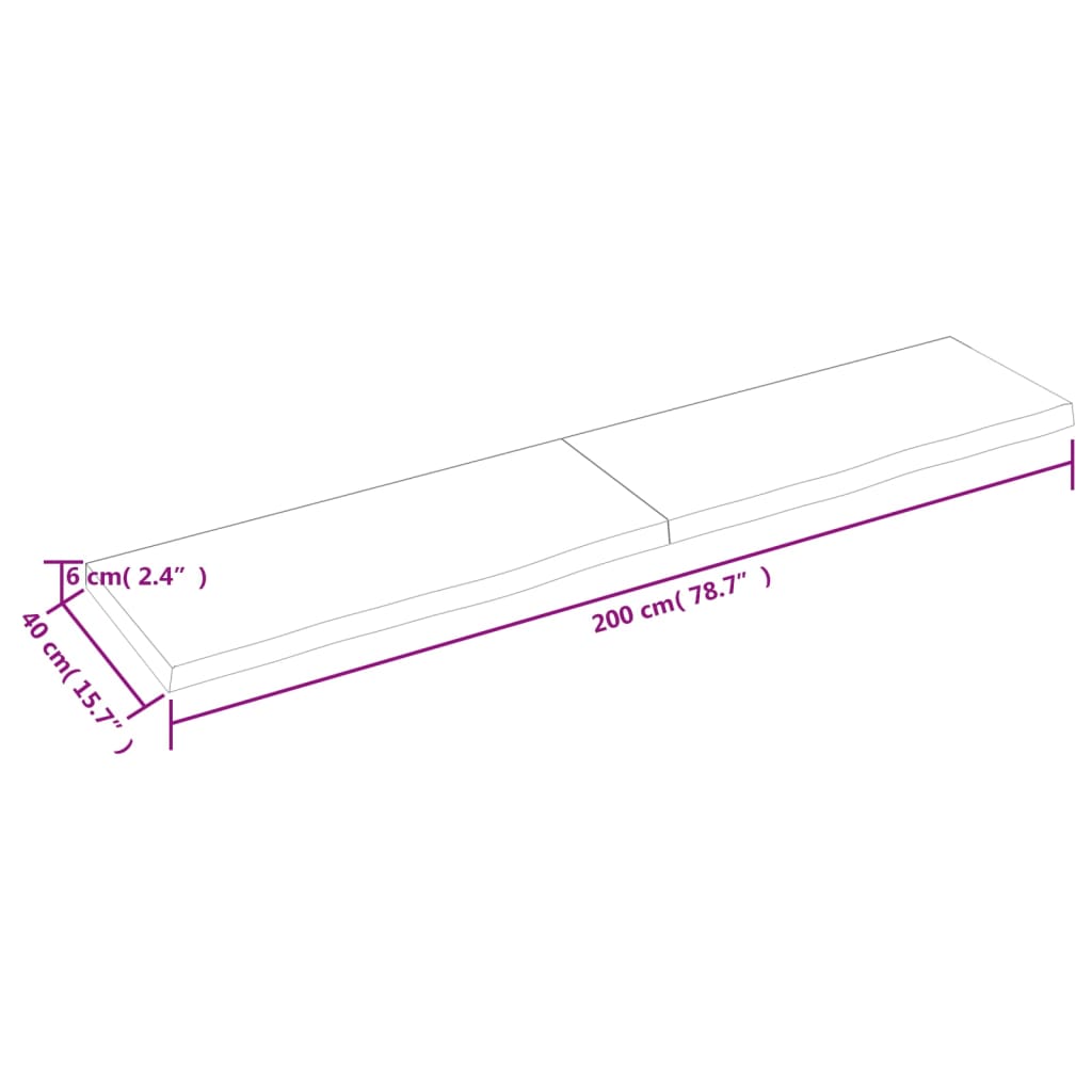 Blat de masă maro 200x40x(2-6) cm, lemn masiv stejar tratat