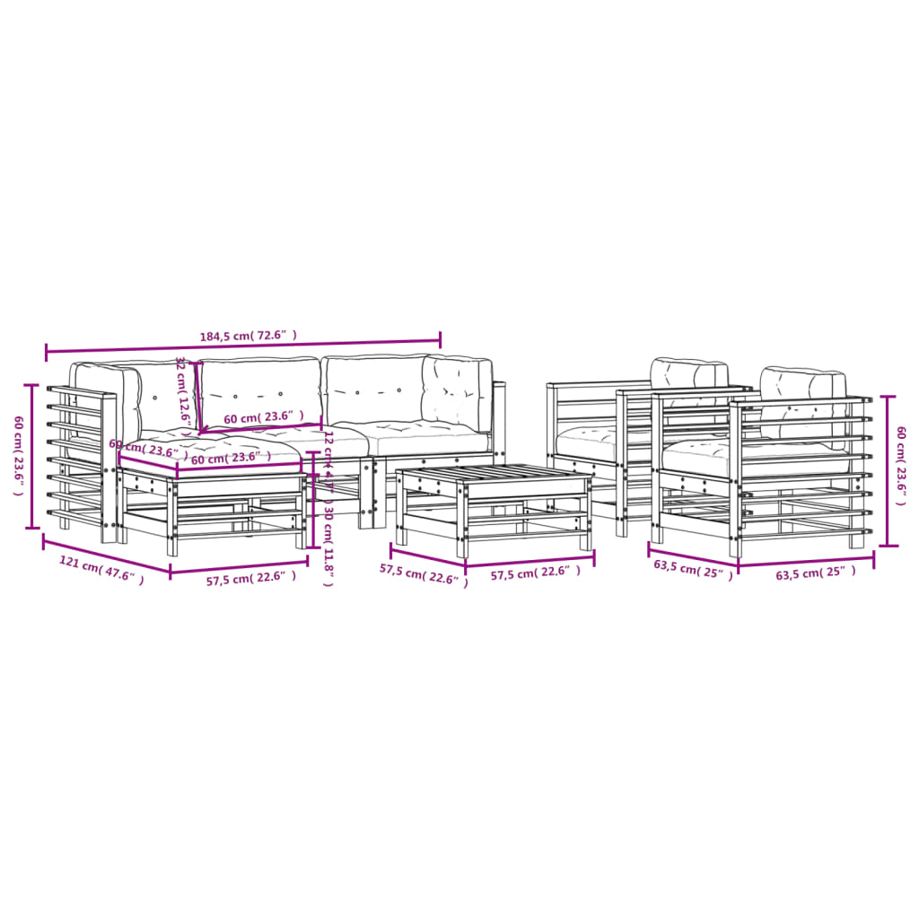 Set mobilier de grădină cu perne, 7 piese, lemn masiv