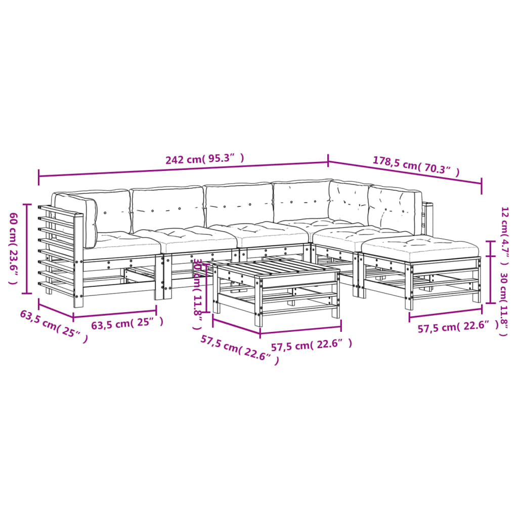 Set mobilier de grădină cu perne, 7 piese, lemn de pin tratat