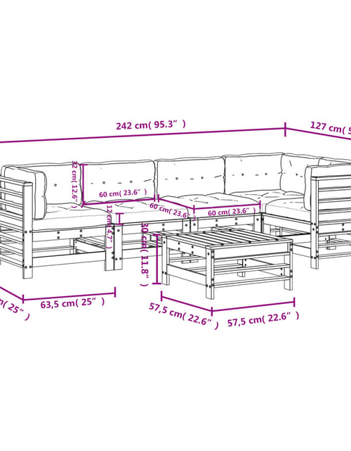 Încărcați imaginea în vizualizatorul Galerie, Set mobilier relaxare de grădină &amp; perne 6 piese lemn masiv pin
