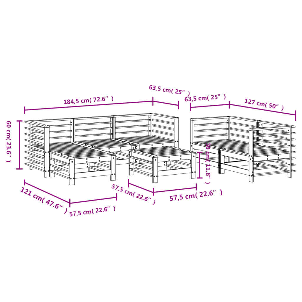 Set mobilier de grădină cu perne, 7 piese, gri, lemn masiv pin