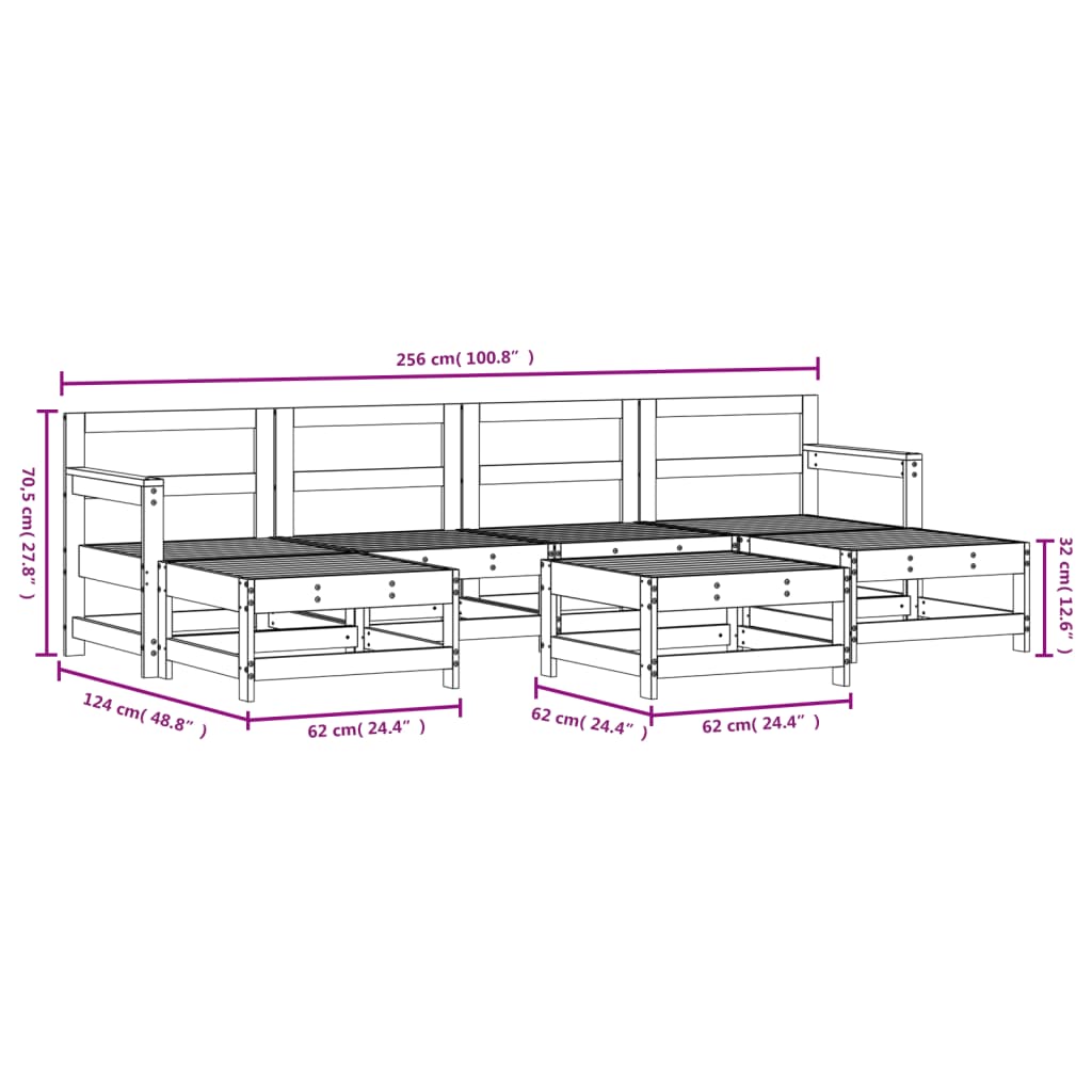 Set mobilier de grădină, 7 piese, lemn masiv de pin