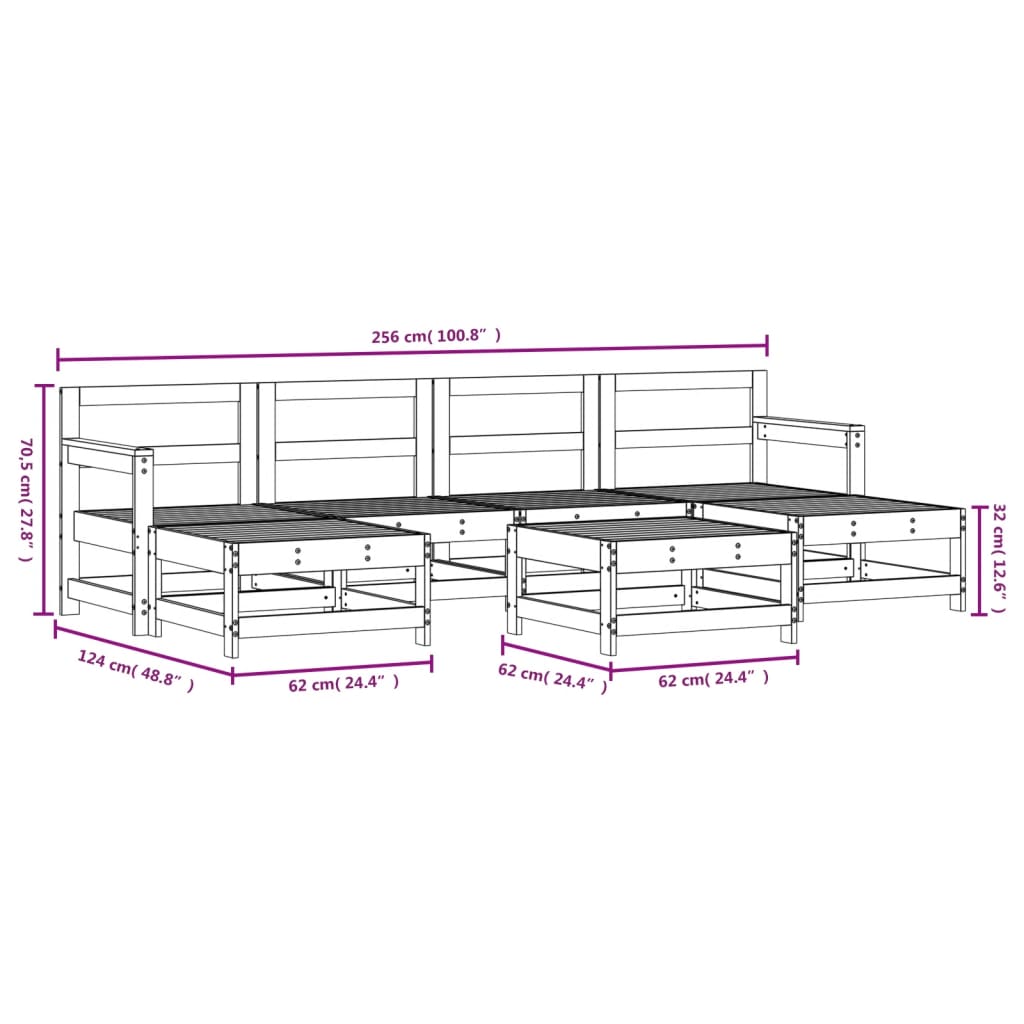 Set mobilier de grădină, 7 piese, gri, lemn masiv de pin