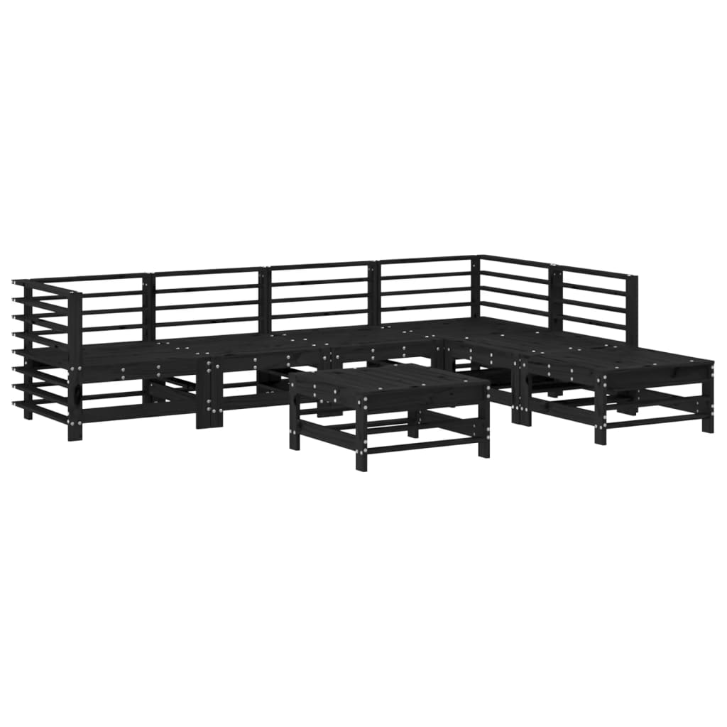 Set mobilier grădină cu perne, 7 piese, negru, lemn masiv pin