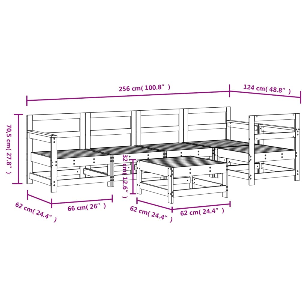 Set mobilier grădină, 6 piese, maro miere, lemn masiv de pin