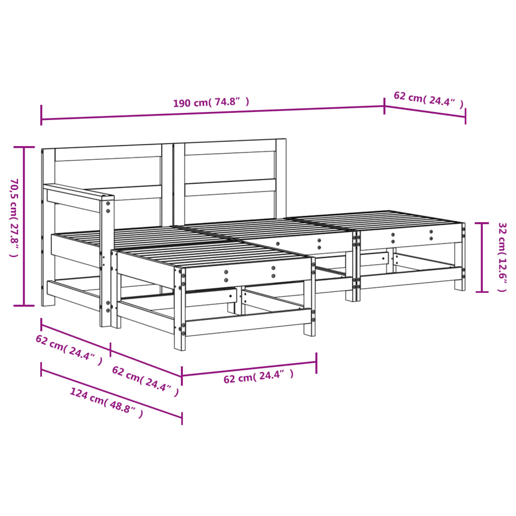 Set mobilier relaxare de grădină, 4 piese, lemn de pin tratat