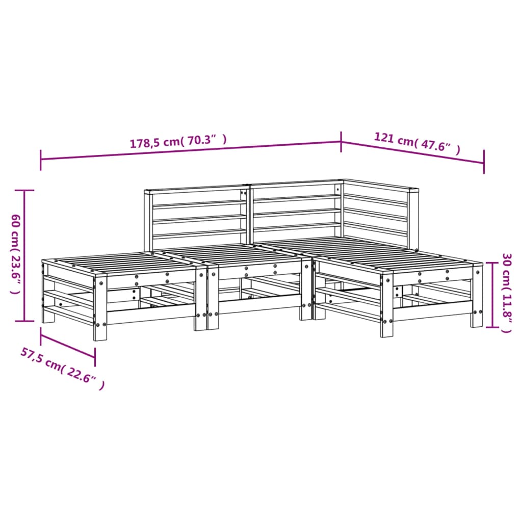 Set mobilier relaxare de grădină, 4 piese, alb, lemn masiv pin