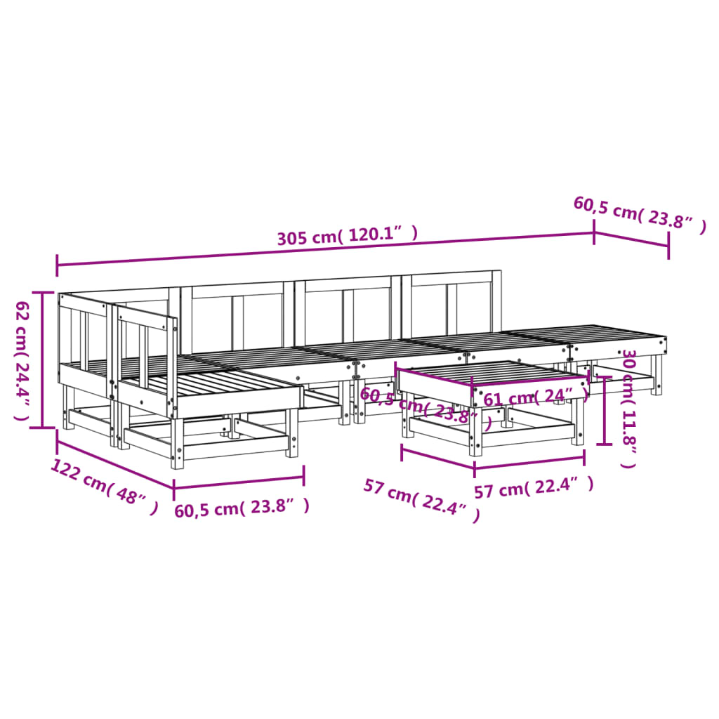 Set mobilier de grădină, 7 piese, lemn de pin tratat