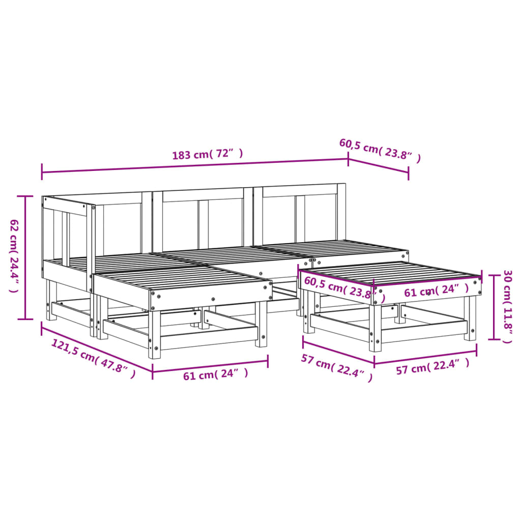 Set mobilier relaxare de grădină 5 piese gri lemn masiv de pin