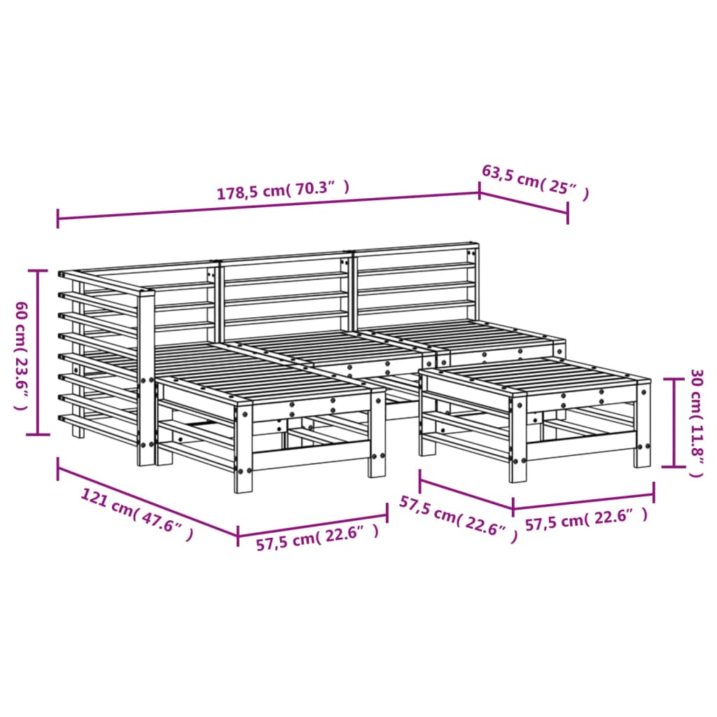 Set mobilier relaxare de grădină 5 piese alb lemn masiv de pin