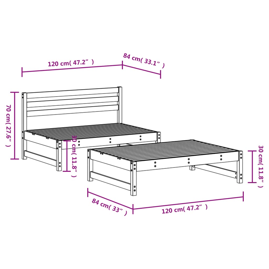 Set mobilier relaxare grădină, 2 piese, alb, lemn masiv de pin