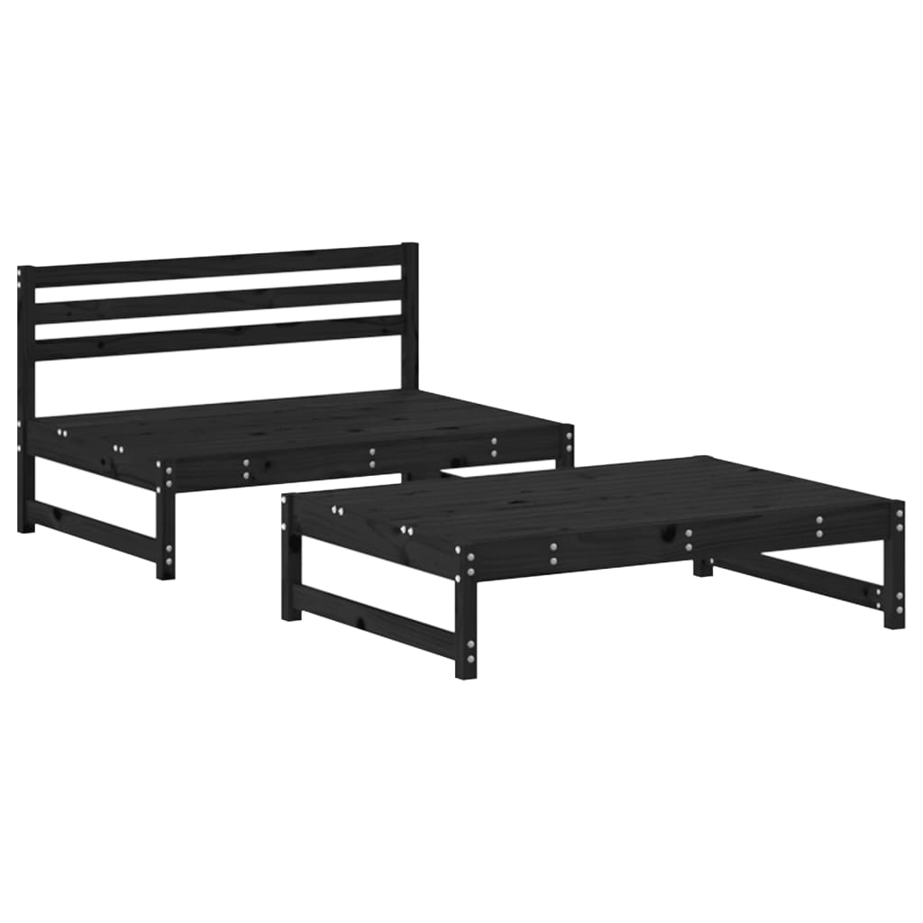 Set mobilier relaxare grădină, 2 piese, negru, lemn masiv pin