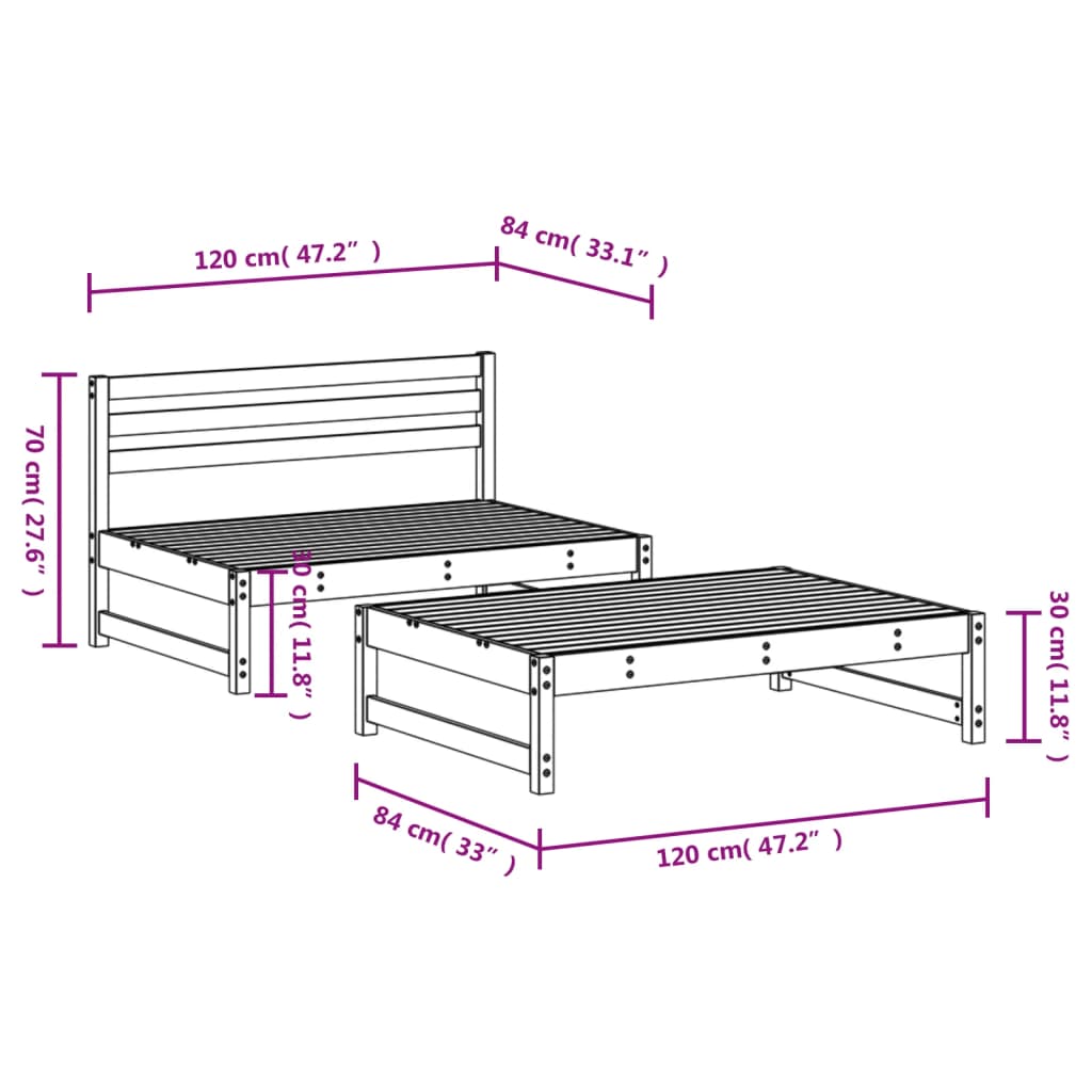 Set mobilier relaxare grădină, 2 piese, negru, lemn masiv pin