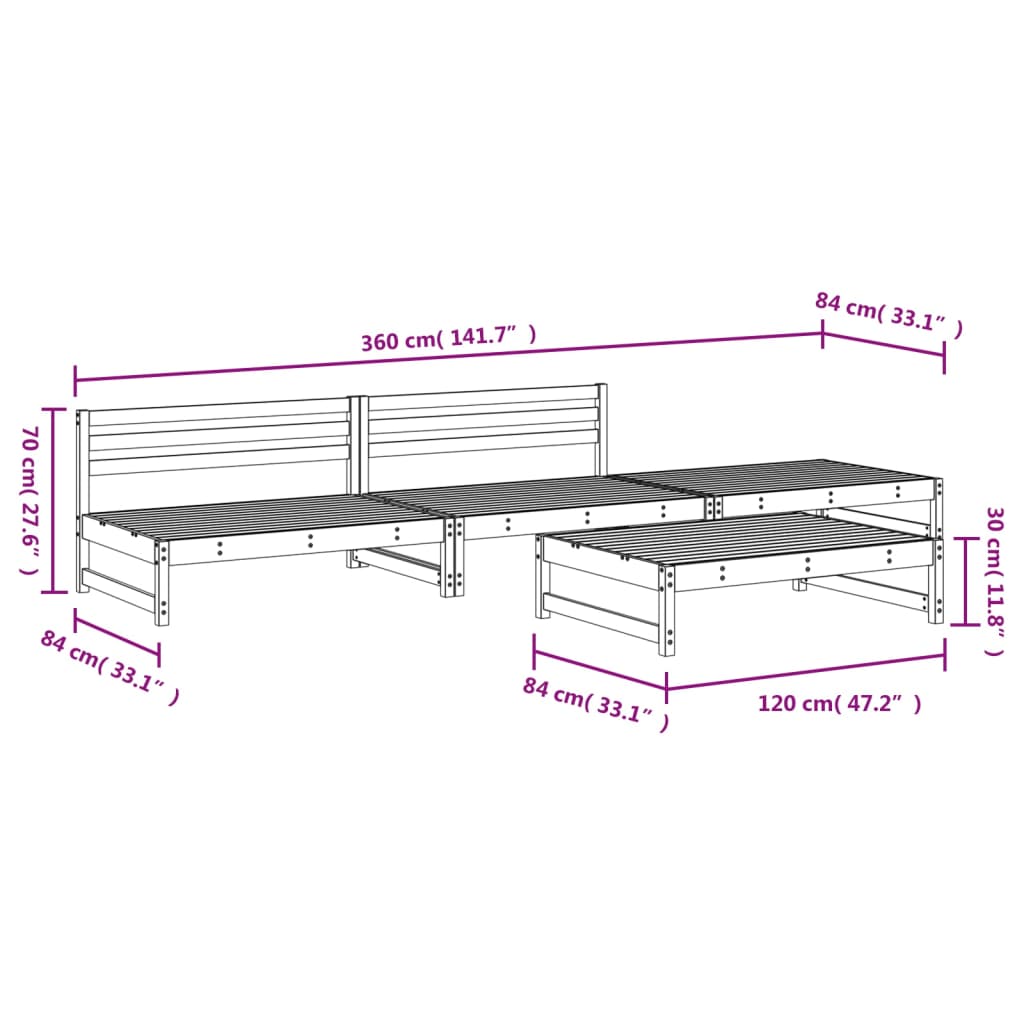 Set mobilier relaxare de grădină, 4 piese, gri, lemn masiv pin