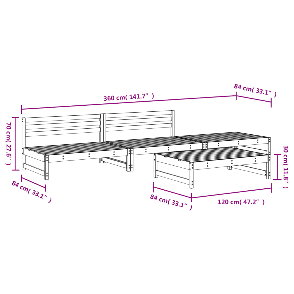 Set mobilier relaxare de grădină, 4 piese, lemn de pin tratat