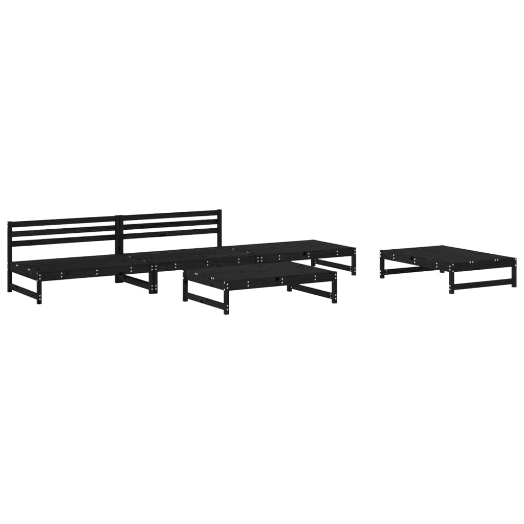 Set Set mobilier relaxare grădină 5 piese negru lemn masiv pin