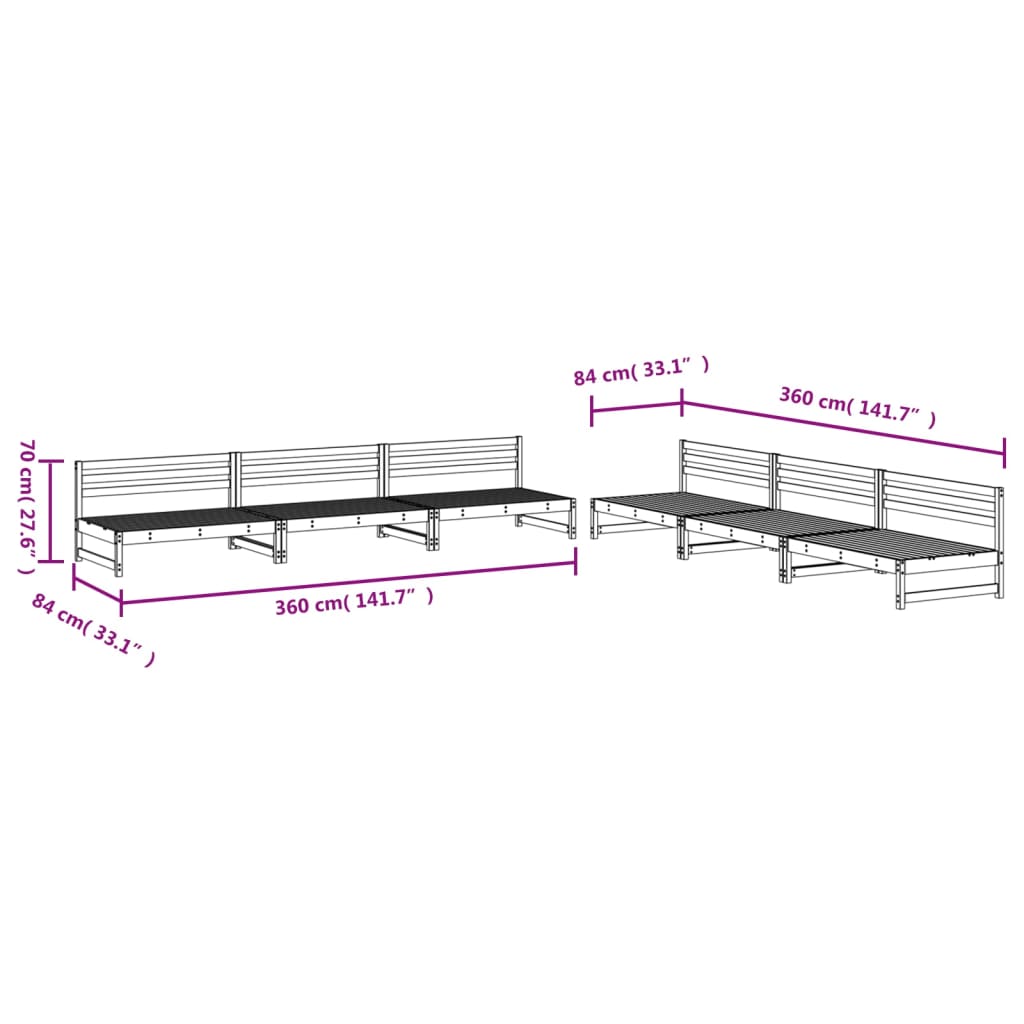 Set mobilier de grădină, 6 piese, alb, lemn masiv pin