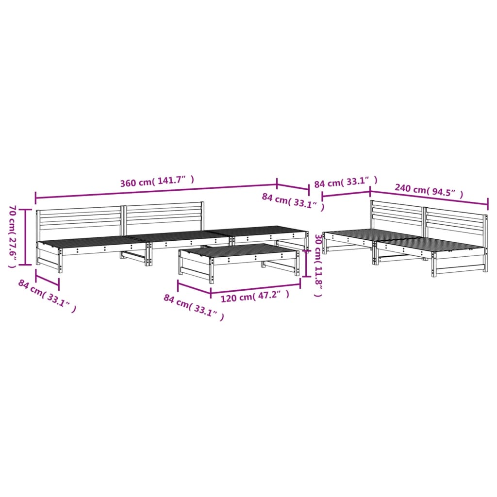 Set mobilier de grădină, 6 piese, alb, lemn masiv pin