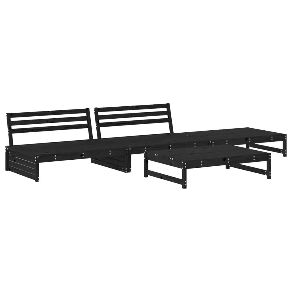 Set mobilier relaxare de grădină 4 piese, negru, lemn masiv pin