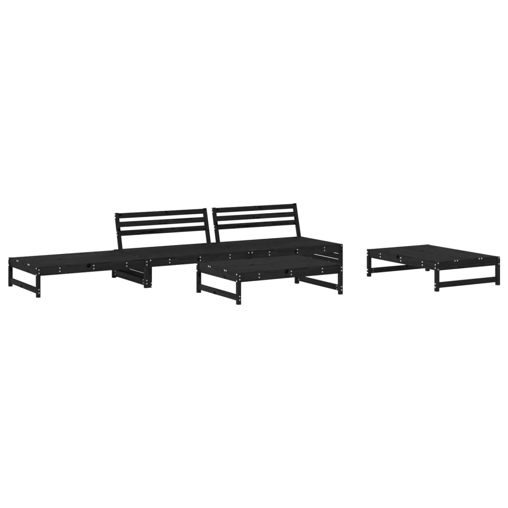 Set Set mobilier relaxare grădină 5 piese negru lemn masiv pin