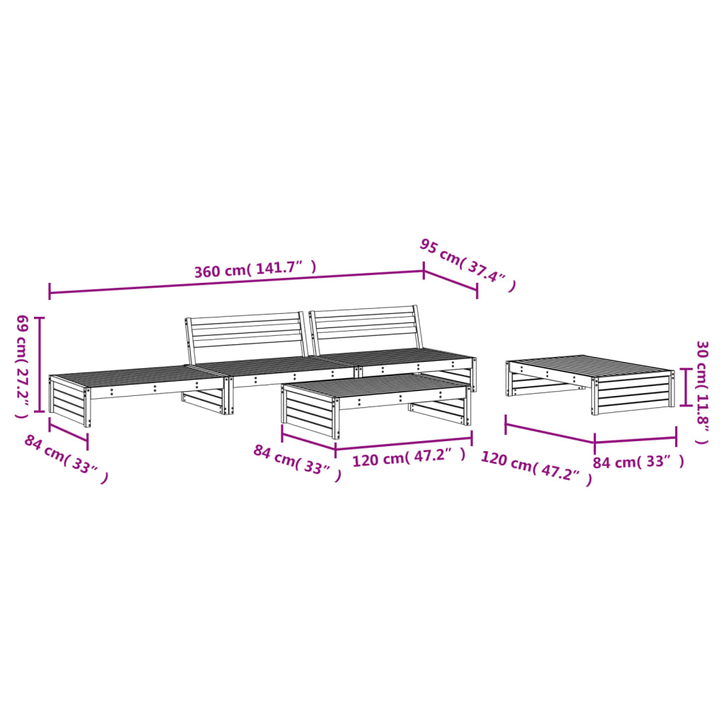 Set mobilier relaxare de grădină, 5 piese, lemn masiv douglas