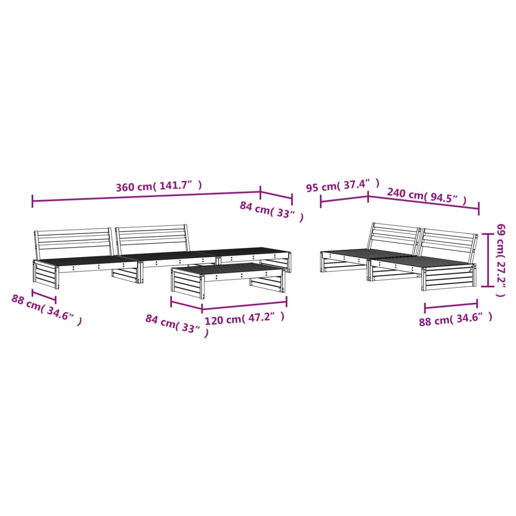 Set mobilier grădină, 6 piese, maro miere, lemn masiv de pin