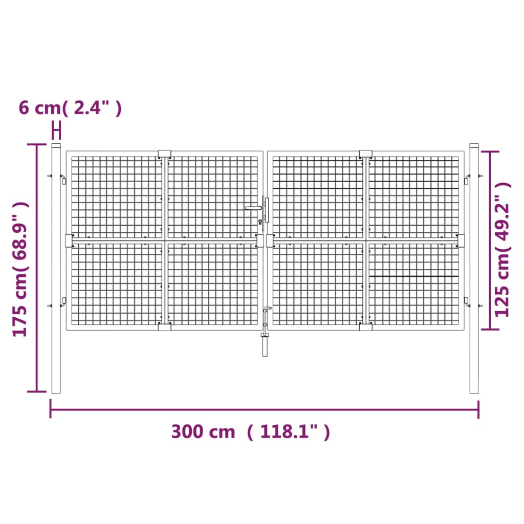 Poartă de grădină din plasă antracit 300x175 cm oțel galvanizat