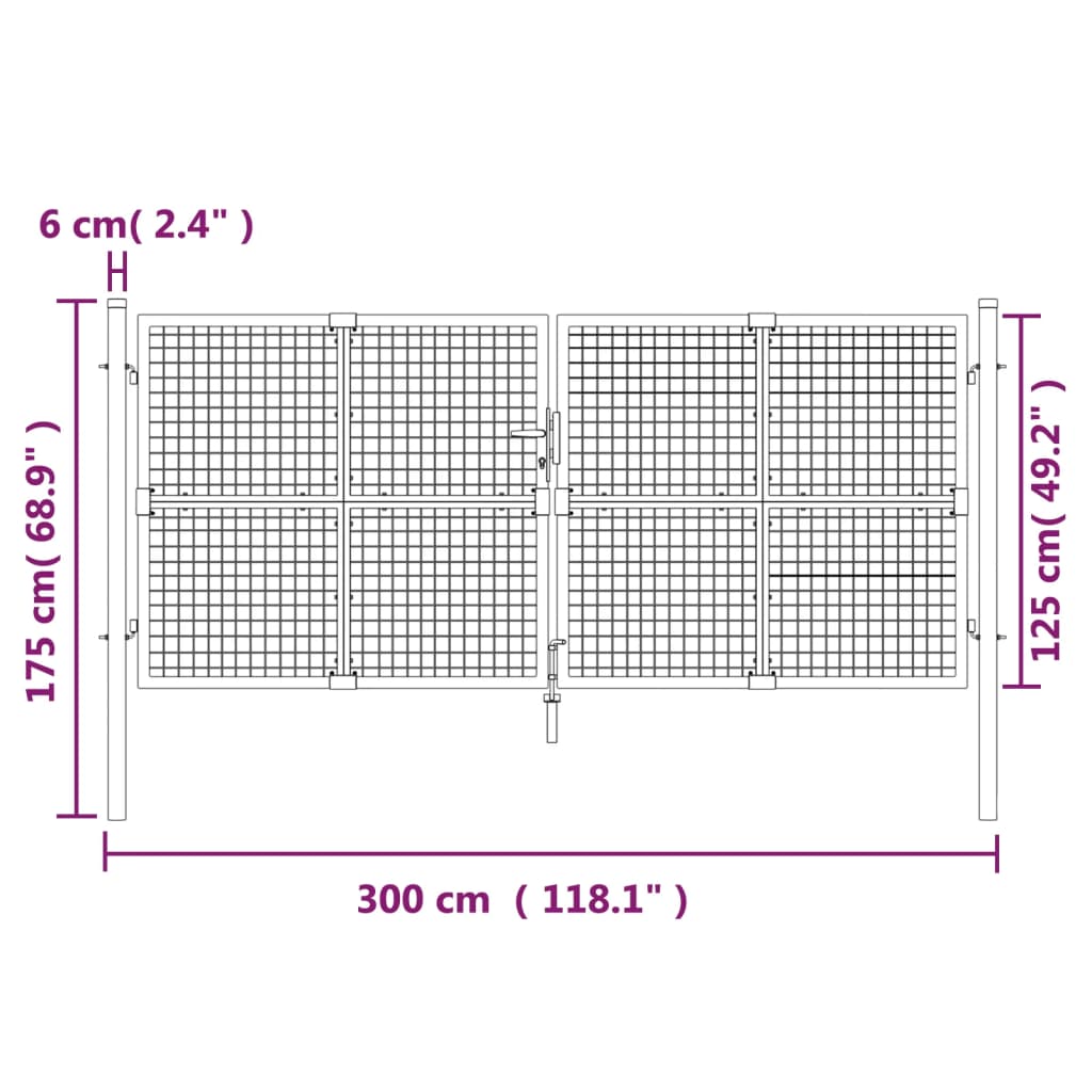 Poartă de grădină din plasă argintie 300x175 cm oțel galvanizat